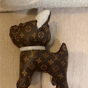 Luxury-Inspired Brown Monogram Dog Accessory with Crystal-Embellished Ears